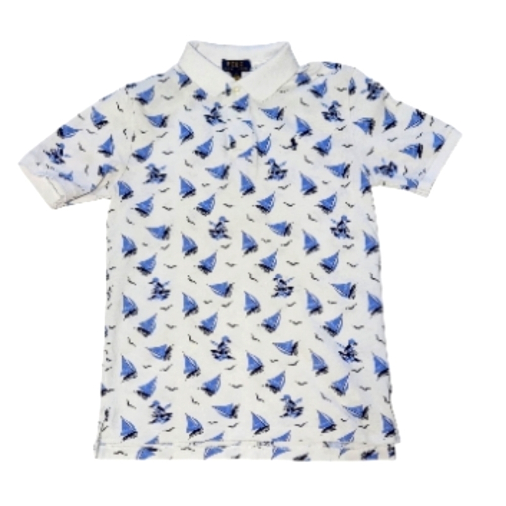 Polo Ralph Lauren White Shirt with Blue Sailboat Print size 14-16